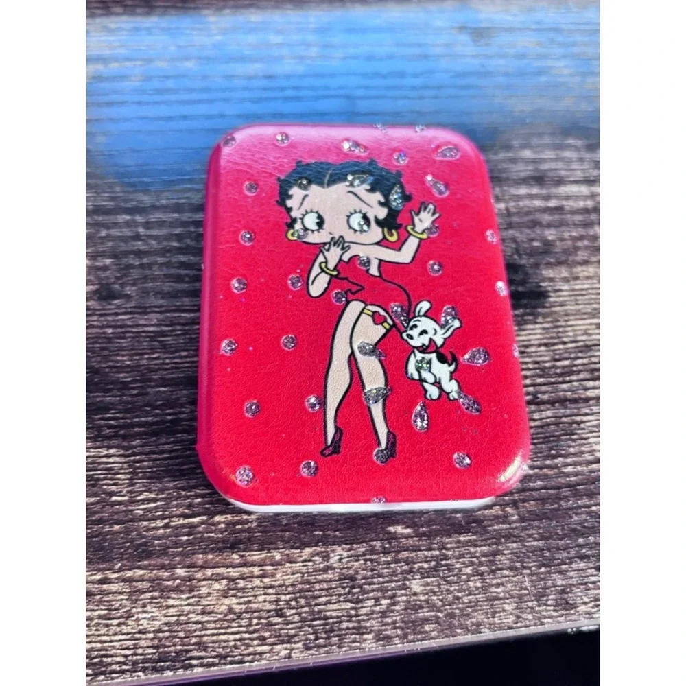 Betty Boop Red Glitter Compact Mirror Portable Makeup Accessory Pudgy Dog Retro